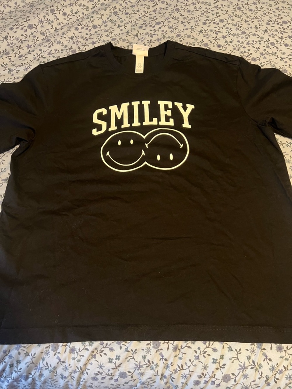 Smiley Black Graphic Tee with Double Smile Logo Oversized Tshirt
